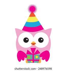 Cute birthday owl vector illustration