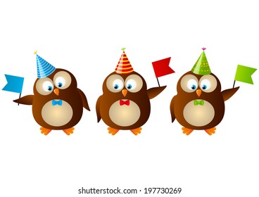 Cute Birthday owls with flags