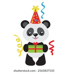 Cute  birthday panda bear vector cartoon illustration