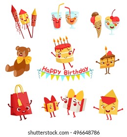 Cute Birthday Party Celebration Things Characters Set