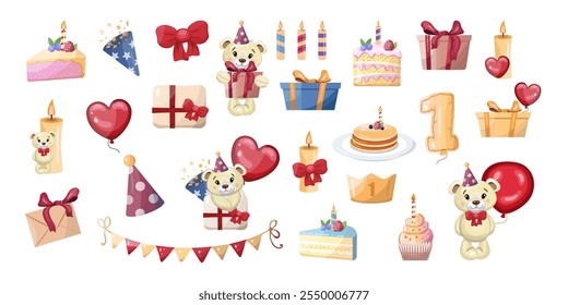 Cute birthday party elements collection in flat style