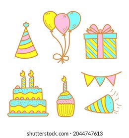 Cute birthday party elements vector illustration cute isolated on white background