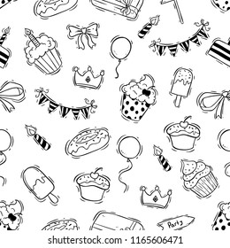 cute birthday party seamless pattern with hand drawn style