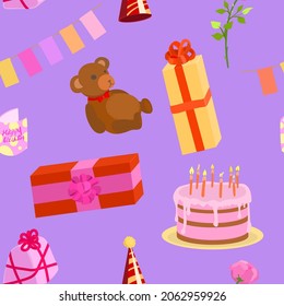 Cute birthday party seamless pattern with presents
