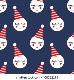 Cute birthday party seamless pattern. Colorful vector background for kids holidays. Seamless pattern with smiling sleeping dots. 