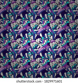 Cute birthday pattern on black, blue and white. Seamless amazing festive cakes and tasty cupcakes of unusual design. Vector.