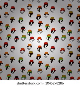 Cute birthday pattern on white, black and orange. Vector. Seamless amazing festive cakes and tasty cupcakes of unusual design.