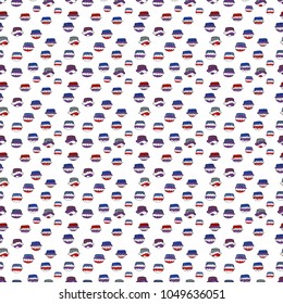 Cute birthday pattern on white, gray and blue. Seamless cupcake, fairy cake. Vector. For food poster design.