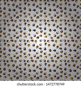 Cute birthday pattern on white, black and orange. Vector. Seamless amazing festive cakes and tasty cupcakes of unusual design.