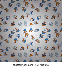 Cute birthday pattern on white, blue and orange. Seamless cupcake, fairy cake. Vector. For food poster design.