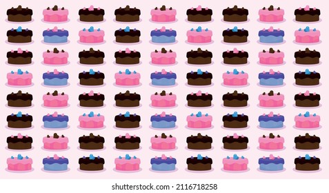 Cute Birthday Seamless Pattern Background witj Cake, Candles. Design Element for Party Invitation, Congratulation. Vector Illustration