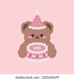 Cute birthday Teddy Bear with bento cake. Funny character. Greeting card, print, design template. Vector illustration.  svg
