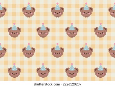 Cute birthday Teddy Bear seamless pattern. Funny character. Pattern design, print, template. Vector illustration. 