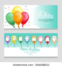 cute birthday theme banner with turquoise color and colorful balloon