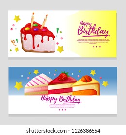cute birthday theme banner withslice fun cake
