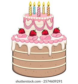 cute birthday and weading tart cake cartoon, work of hand drawn