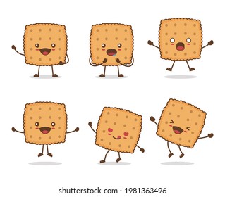 cute biscuit cartoons with various expressions and poses