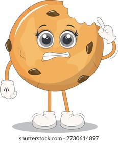 Cute Biscuit Cookie Character. Isolated on White Background. Vector Illustration in Cartoon Style.