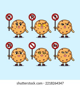 Personaje de dibujos animados Cute Biscuits sostiene ilustración de caricatura de tráfico en diseño moderno de estilo 3d
