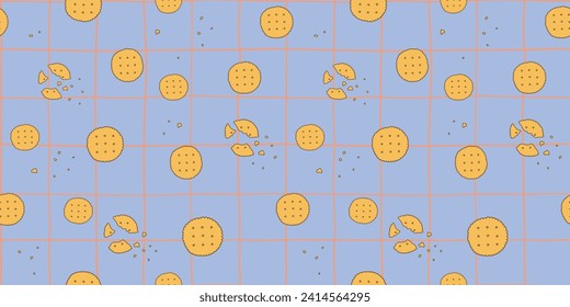 Cute biscuits and crumbs grid retro seamless pattern tile
