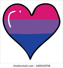 Cute bisexual heart cartoon vector illustration motif set. Hand drawn isolated pride flag elements clipart for LGBTQ+ blog, love graphic, gay web buttons.