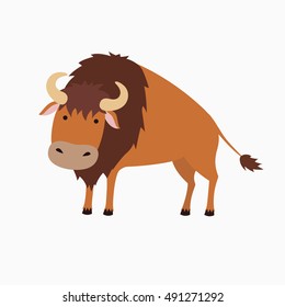 Cute bison cartoon. Illustration for children. Isolated on white background