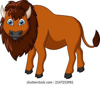Cute bison cartoon isolated on white background