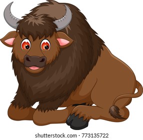 cute bison cartoon sitting with smile