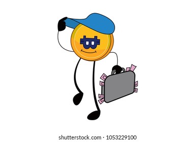 Cute Bitcoin Character. Vector Illustration. Isolated on white background.
