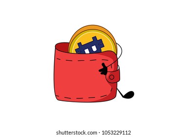 Cute Bitcoin Character. Vector Illustration. Isolated on white background.