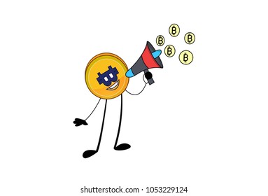 Cute Bitcoin Character. Vector Illustration. Isolated on white background.