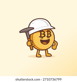 Cute Bitcoin Coin Character .Digital Currency Illustration Vector