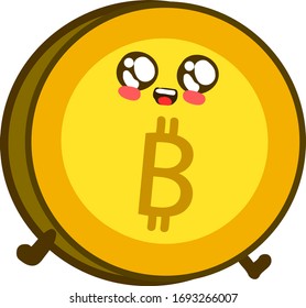 Cute bitcoin, illustration, vector on white background
