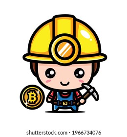 cute bitcoin miner character design