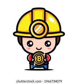 cute bitcoin miner character design
