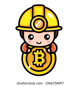 cute bitcoin miner character design