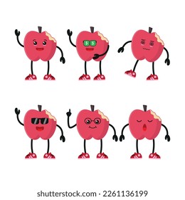 cute bite apple fruit various activity vector character 