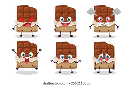 bonitinho mordida chocolate bar desenho animado com muitas expressões design ilustração