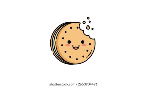 Cute bitten cookie kawaii food character delicious sweet treat illustration