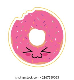 icono de la pegatina de donut mordida lindo