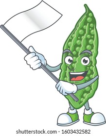 cute bitter melon cartoon character design holding a flag