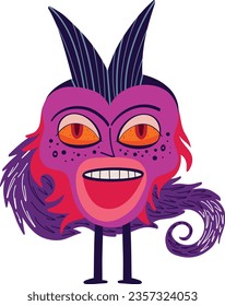 Cute bizarre cartoon fantasy bird. Halloween Illustration in doodle style