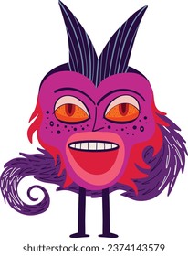 Cute bizarre cartoon fantasy bird. Halloween Illustration in doodle style
