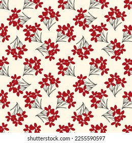Cute bizarre red flowers seamless pattern in doodle style
