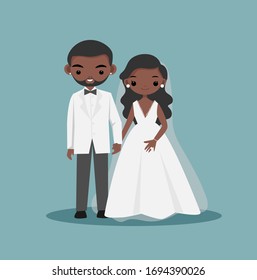 Cute Black African American Bride And Groom Couple Cartoon Character