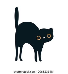 Cute Black Angry Cat with Raised Up Tail and Curved Back Vector Illustration