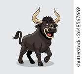 Cute black Aurochs extinct animal Character Mascot in Vector Cartoon Illustration