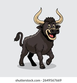 Mascote animal extinto Aurochs preto bonito em ilustração de desenhos animados