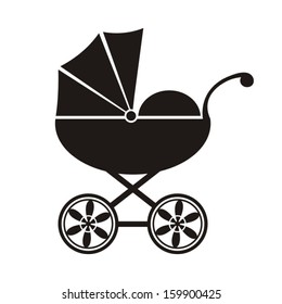 Cute black baby carriage icon on a white background - vector illustration