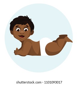 Cute black  baby  in diaper. Happy children. Vector illustration isolated on white background.
